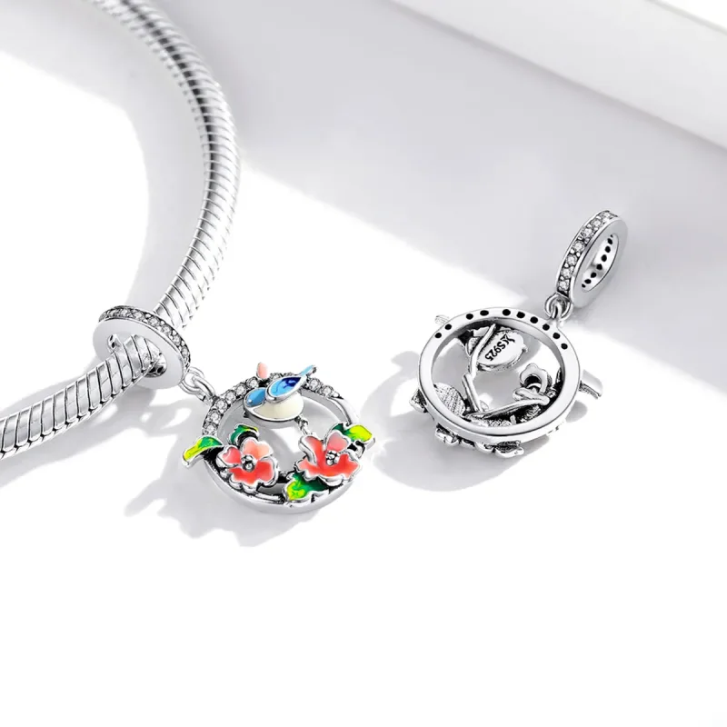 (image for) Pandora Style Silver Birds & Flowers Dangle - SCC1726 - View 4
