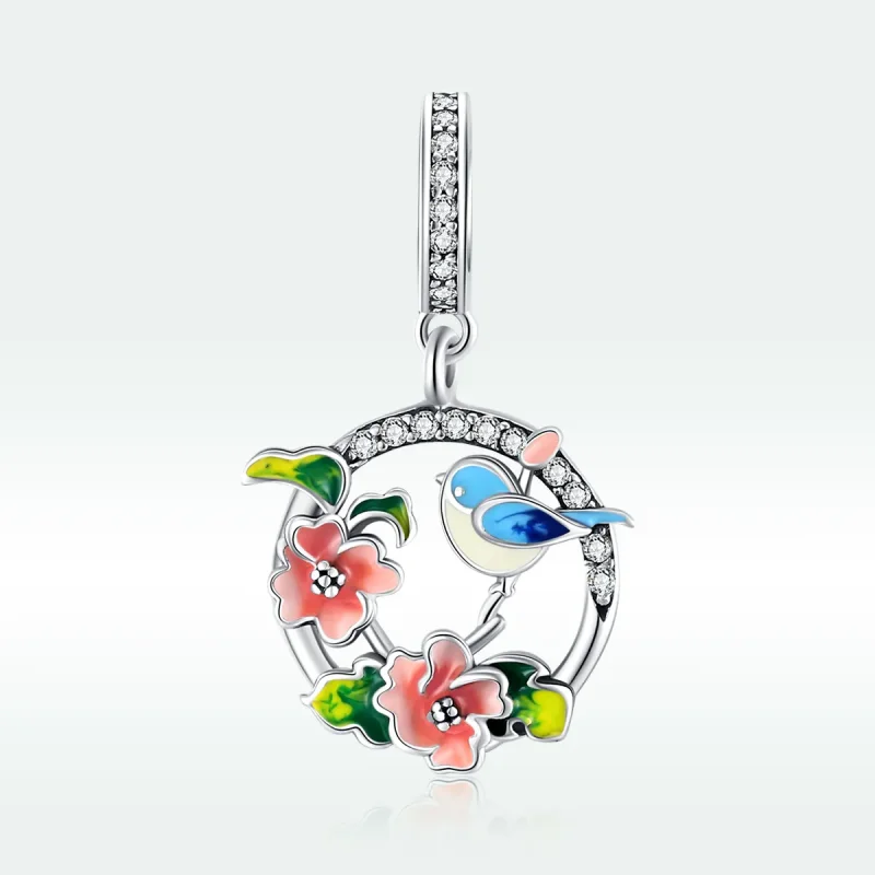 (image for) Pandora Style Silver Birds & Flowers Dangle - SCC1726 - View 5