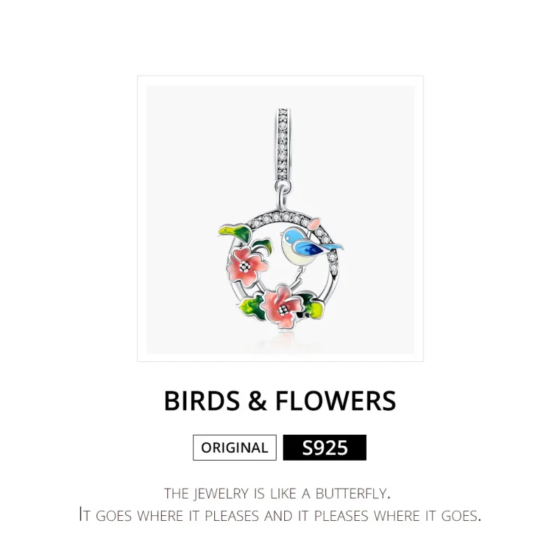 (image for) Pandora Style Silver Birds & Flowers Dangle - SCC1726 - View 6