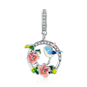 (image for) Pandora Style Silver Birds & Flowers Dangle - SCC1726