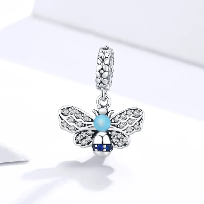 (image for) Pandora Style Silver Blue Bee Dangle - SCC1480 - View 2