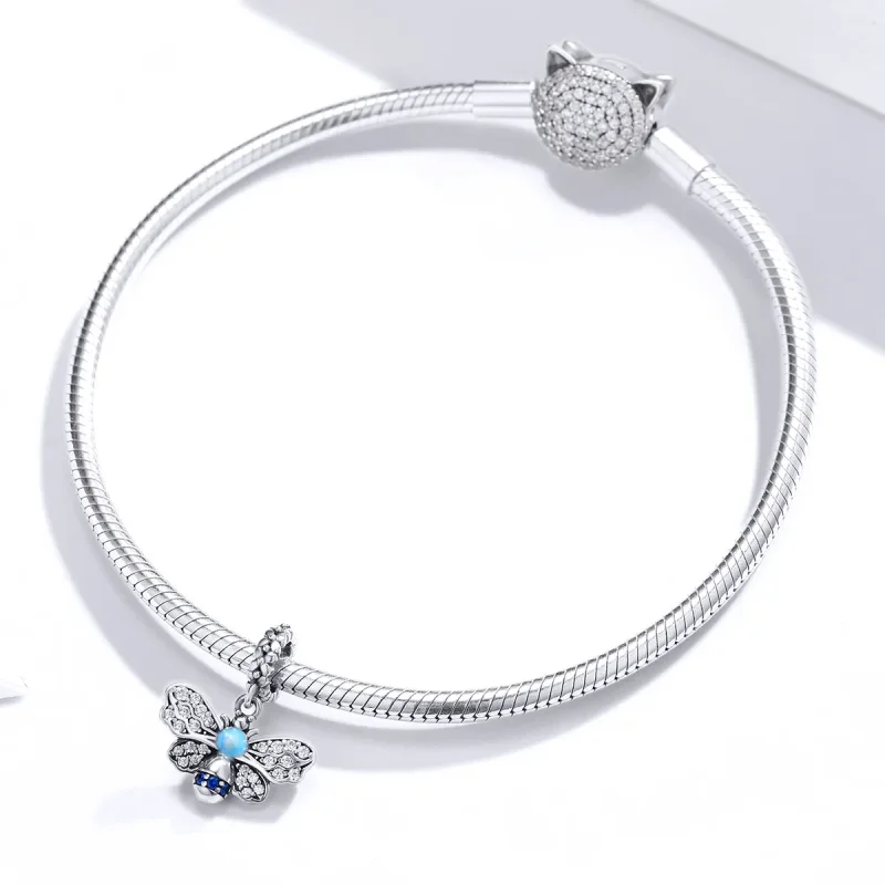 (image for) Pandora Style Silver Blue Bee Dangle - SCC1480 - View 3
