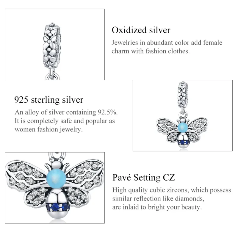 (image for) Pandora Style Silver Blue Bee Dangle - SCC1480 - View 7