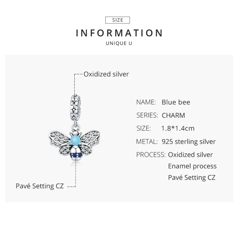 (image for) Pandora Style Silver Blue Bee Dangle - SCC1480 - View 8