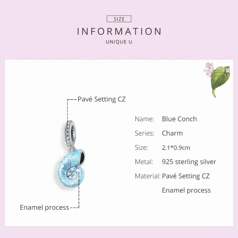 (image for) Pandora Style Silver Blue Conch Dangle - SCC1560 - View 7