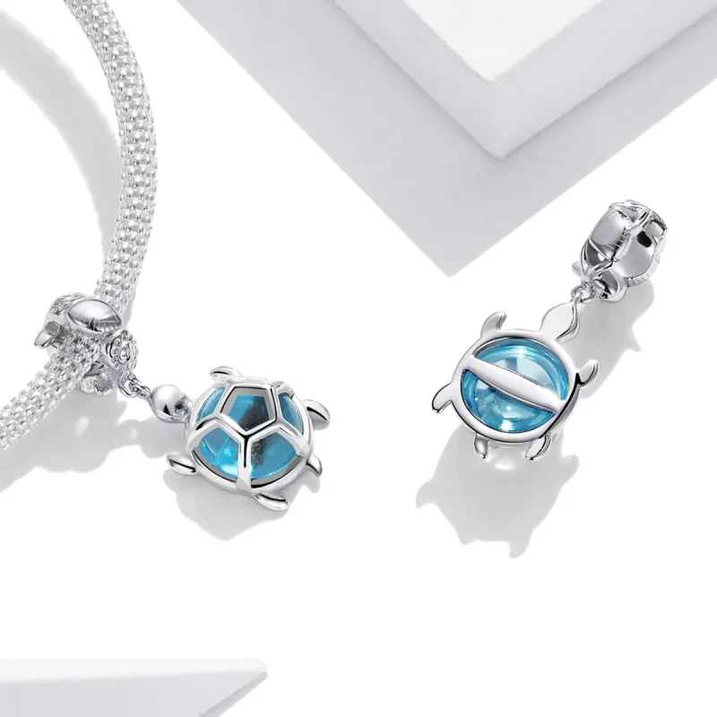 (image for) Pandora Style Silver Blue Murano Glass Turtle Dangle - SCC1804 - View 4