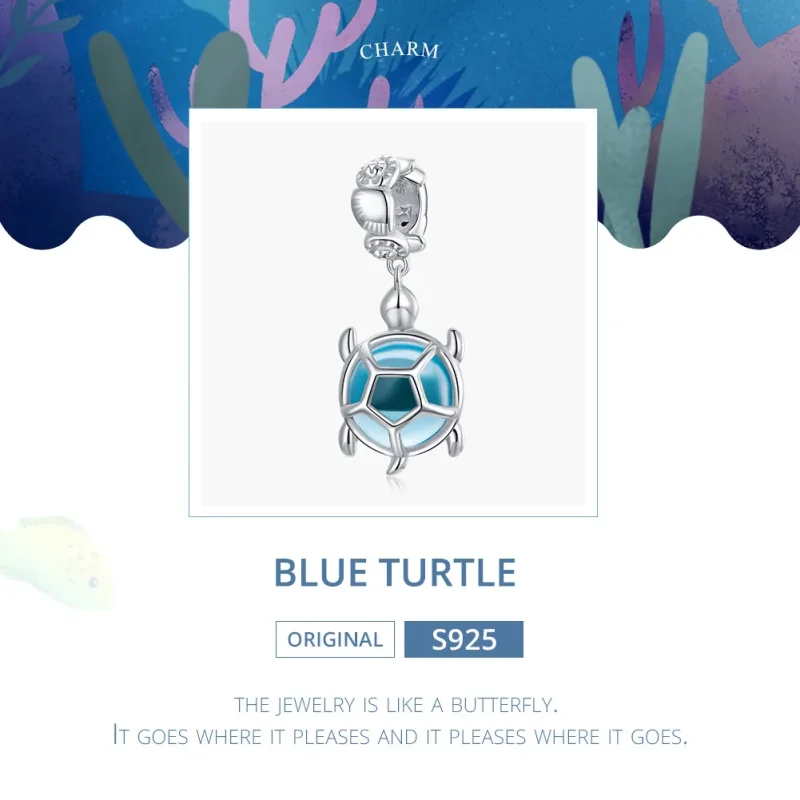(image for) Pandora Style Silver Blue Murano Glass Turtle Dangle - SCC1804 - View 6