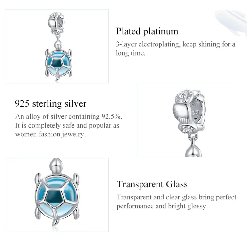 (image for) Pandora Style Silver Blue Murano Glass Turtle Dangle - SCC1804 - View 7