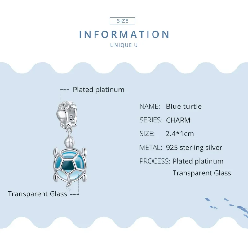 (image for) Pandora Style Silver Blue Murano Glass Turtle Dangle - SCC1804 - View 8