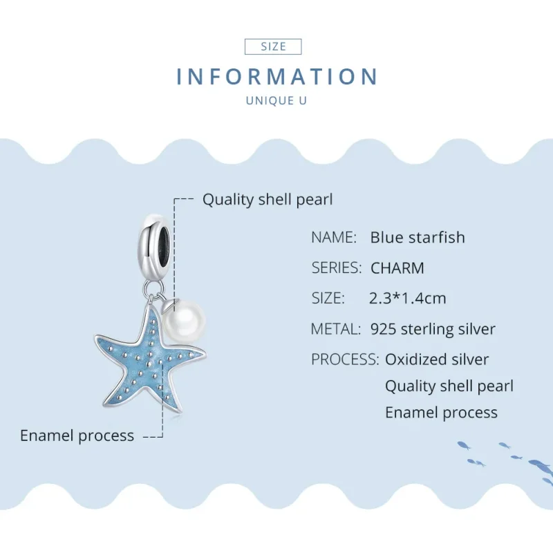 (image for) Pandora Style Silver Blue Starfish Dangle - SCC1807 - View 8
