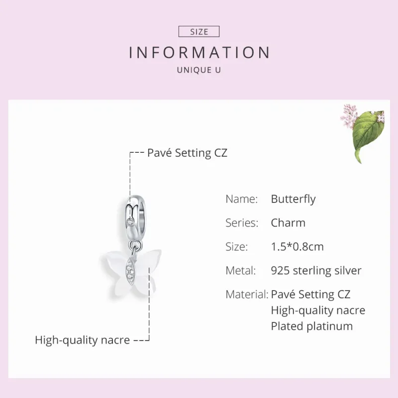 (image for) Pandora Style Silver Butterfly Dangle - SCC1414 - View 7
