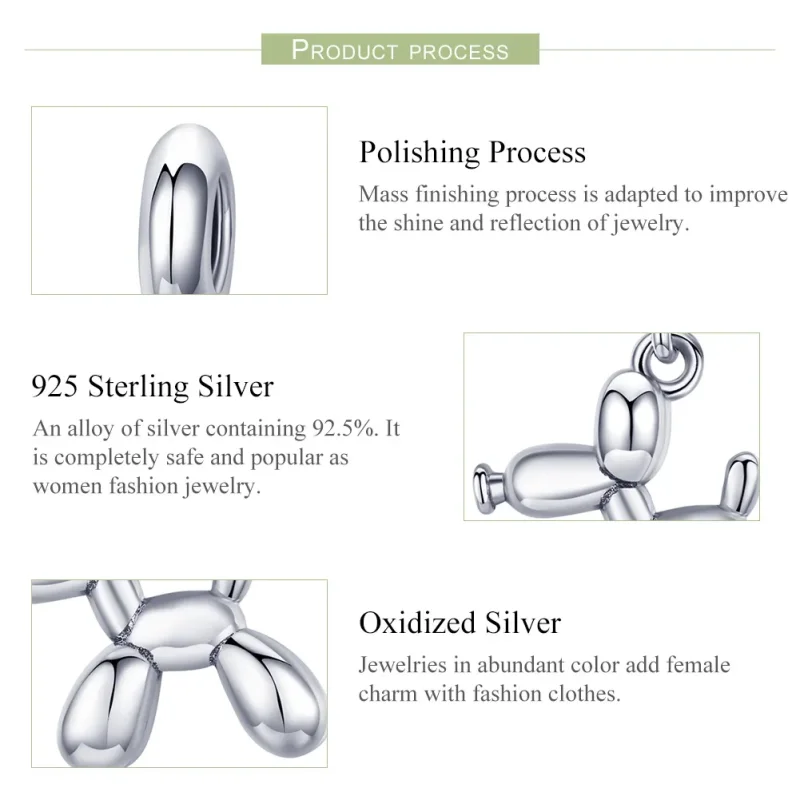(image for) Pandora Style Silver Cute Balloon Dog Dangle - SCC981 - View 7
