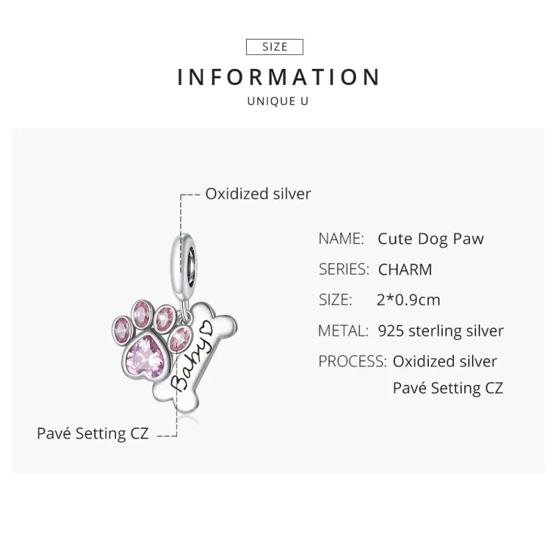 (image for) Pandora Style Silver Cute Dog Paw Dangle - SCC1680 - View 8