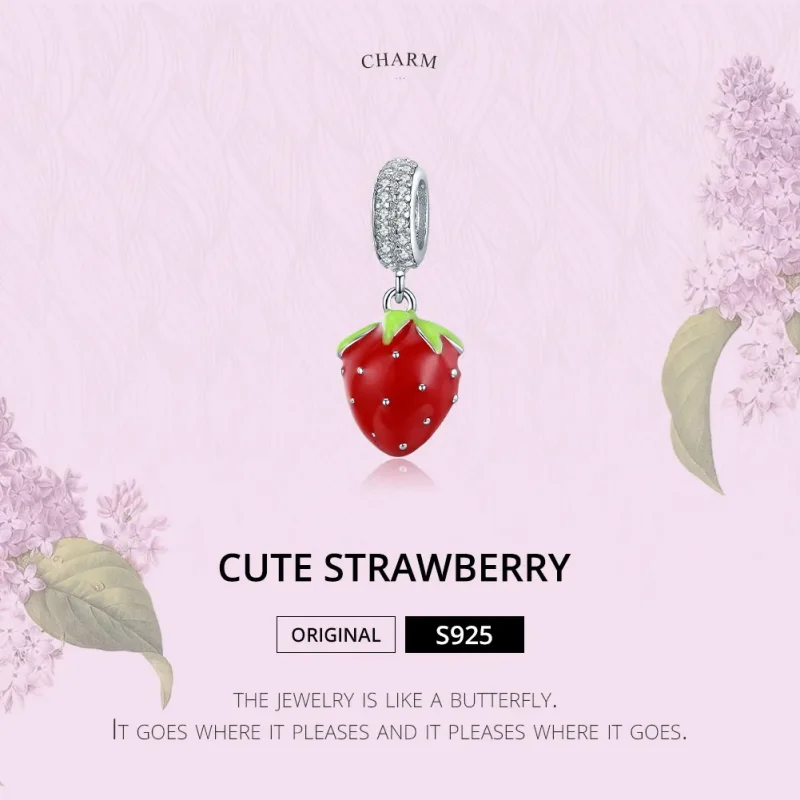 (image for) Pandora Style Silver Cute Strawberry Dangle - SCC1537 - View 6
