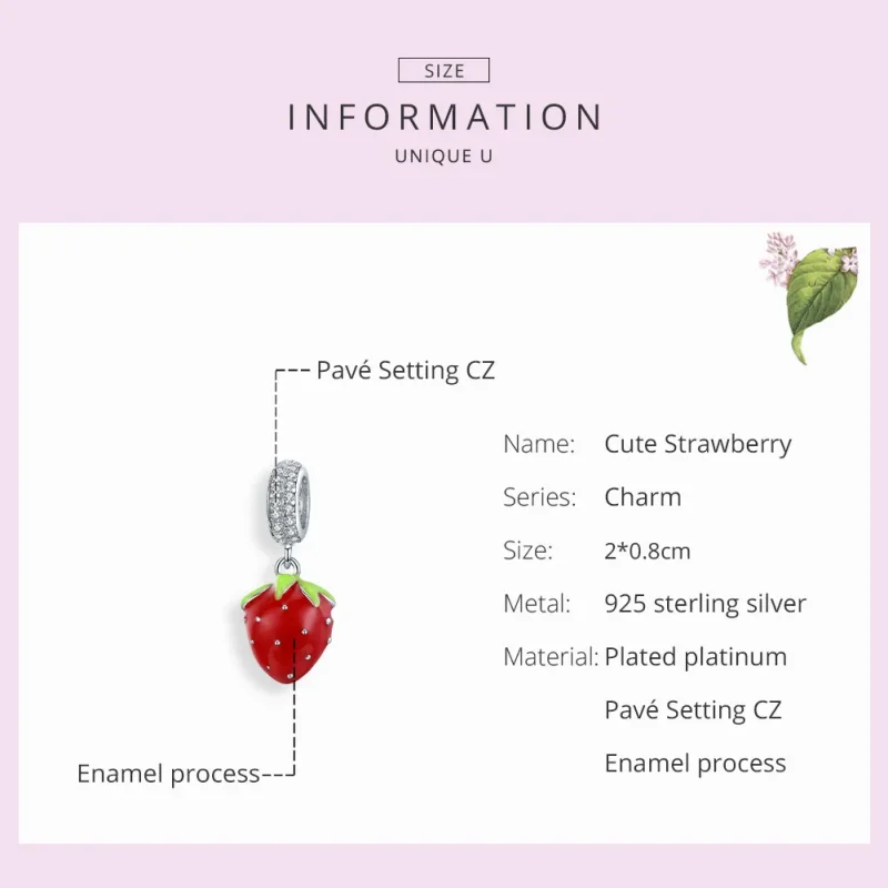 (image for) Pandora Style Silver Cute Strawberry Dangle - SCC1537 - View 7