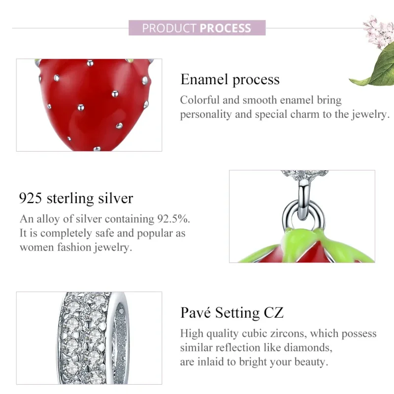 (image for) Pandora Style Silver Cute Strawberry Dangle - SCC1537 - View 8