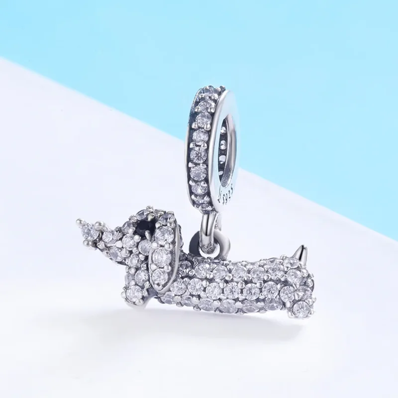 (image for) Pandora Style Silver Dachshund Sausage Dog Dangle - SCC709 - View 2