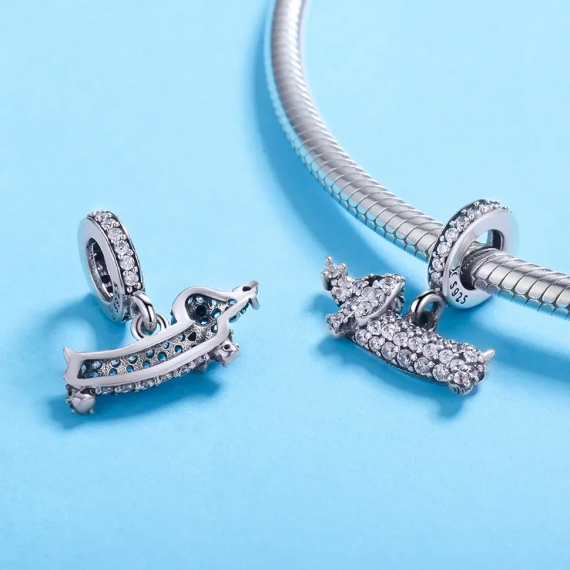 (image for) Pandora Style Silver Dachshund Sausage Dog Dangle - SCC709 - View 3