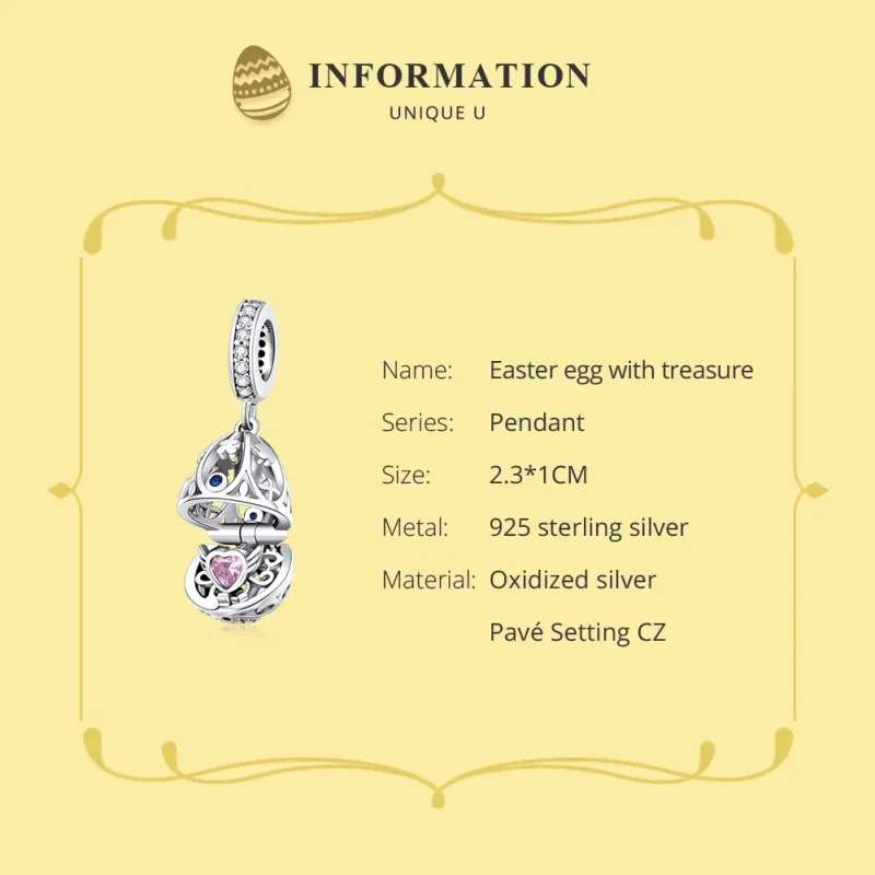 (image for) Pandora Style Silver Easter Egg With Treasure Dangle - SCC1465 - View 6