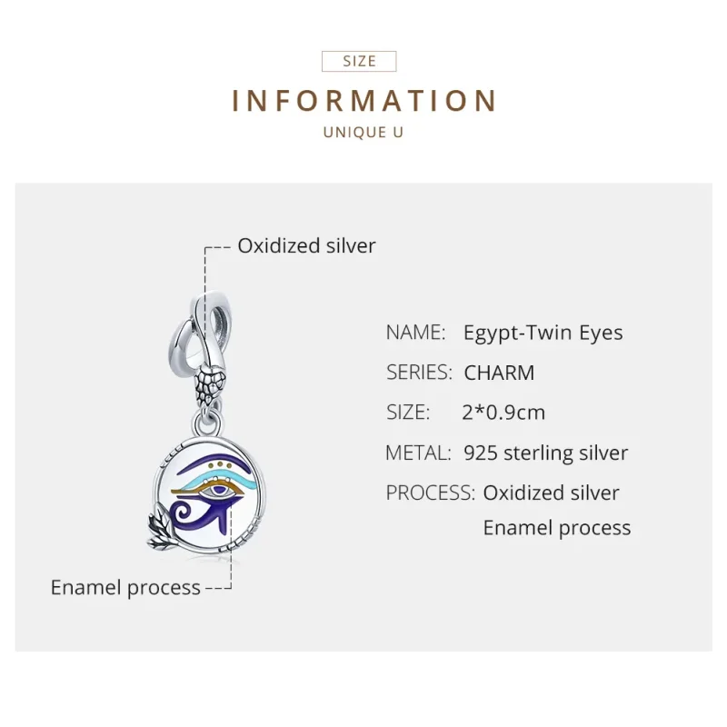 (image for) Pandora Style Silver Egypt - Twin Eyes Dangle - SCC1857 - View 7