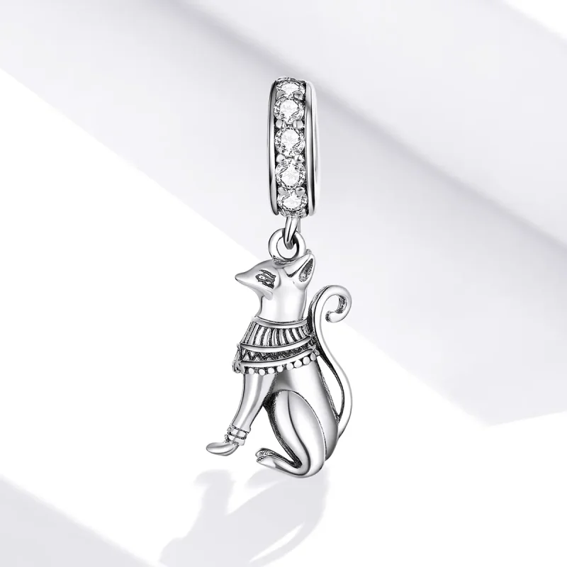 (image for) Pandora Style Silver Egyptian Cat Dangle - SCC1505 - View 2
