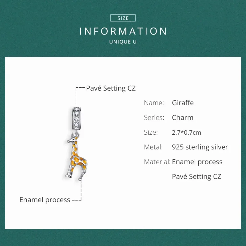 (image for) Pandora Style Silver Giraffe Dangle - BSC258 - View 6