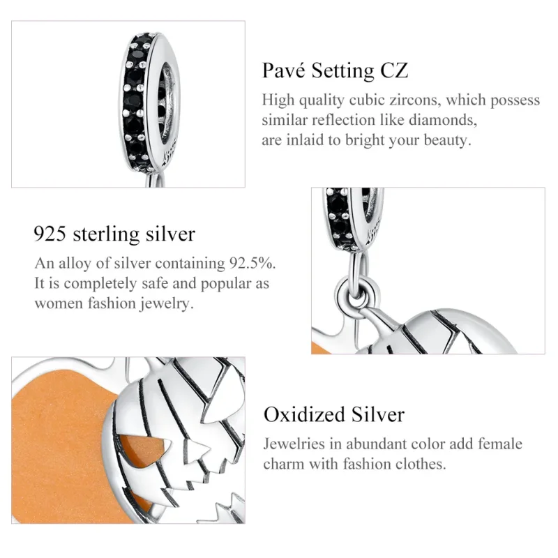 (image for) Pandora Style Silver Halloween Evil Pumpkin Smiley Face Dangle - SCC1620 - View 5