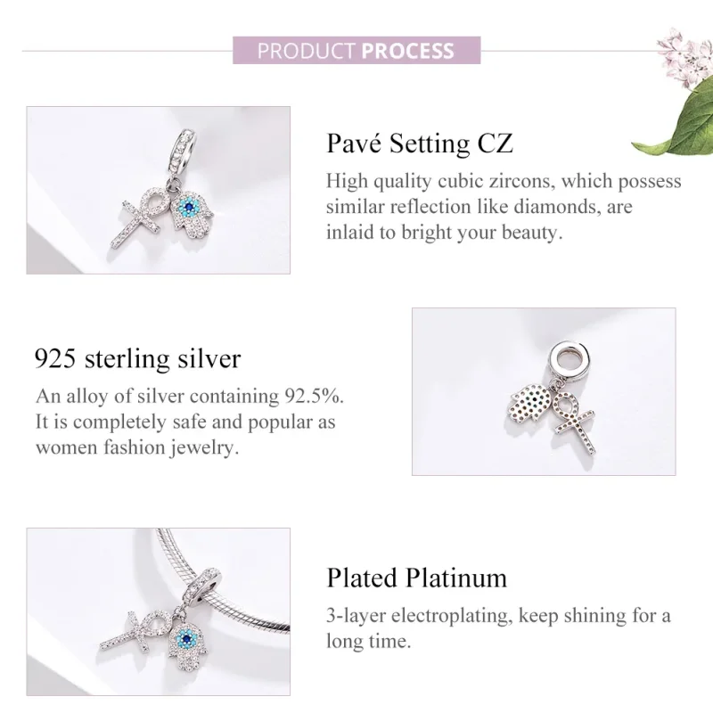 (image for) Pandora Style Silver Hand of Fatima Dangle - BSC084 - View 8