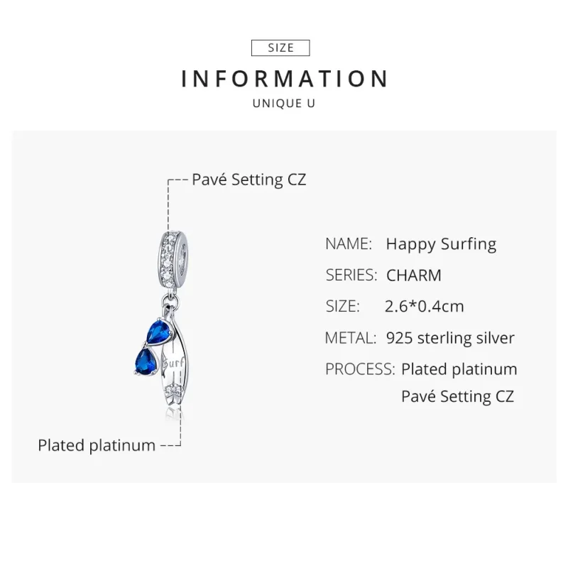 (image for) Pandora Style Silver Happy Surfing Dangle - BSC263 - View 8