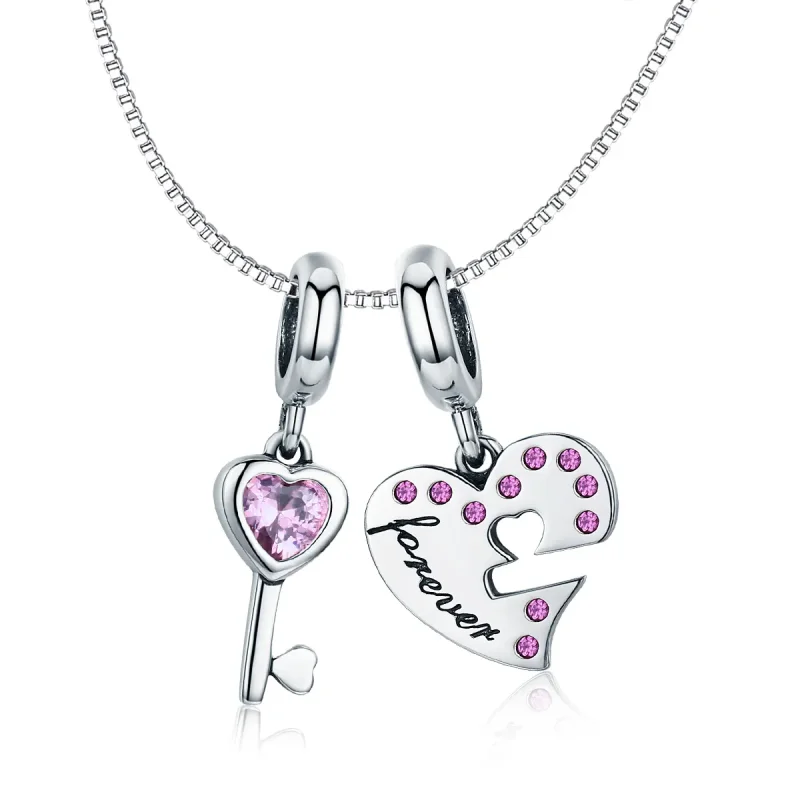 (image for) Pandora Style Silver Key of heart Dangle - SCC638 - View 2