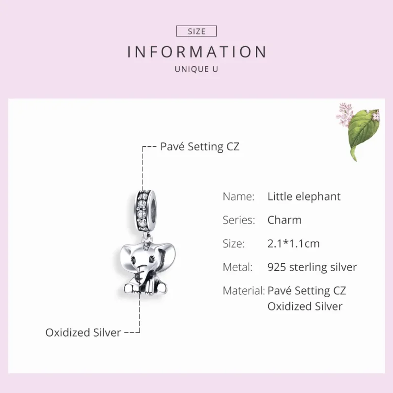 (image for) Pandora Style Silver Little Elephant Dangle - SCC1338 - View 7