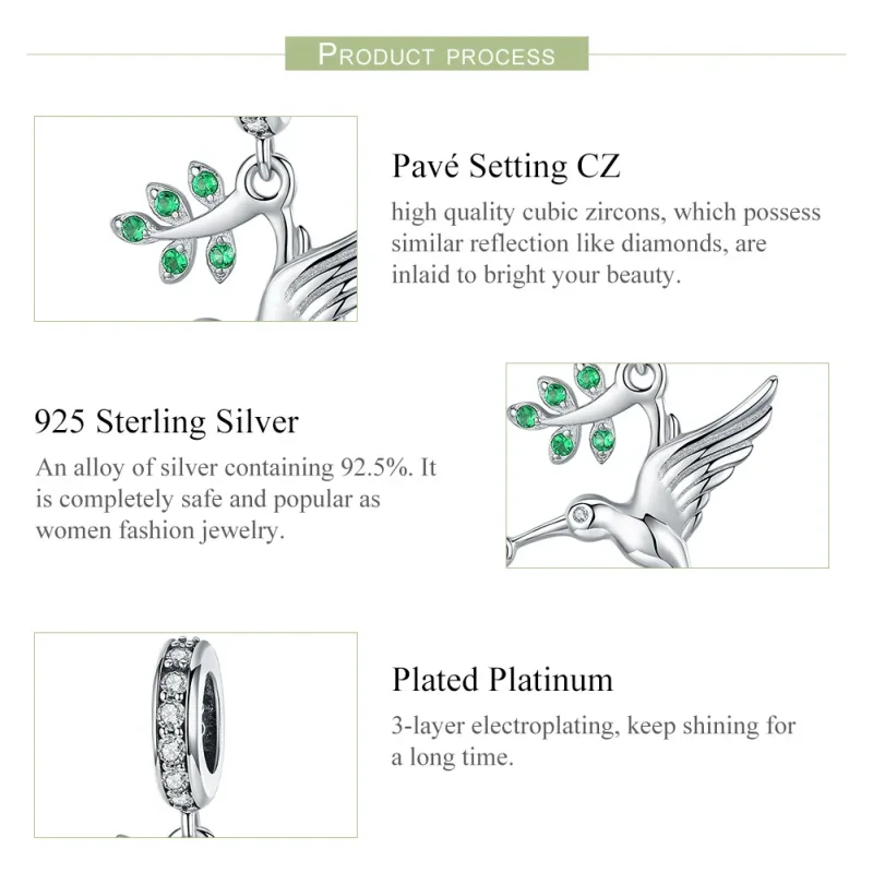 (image for) Pandora Style Silver Lovely Flying Birds Dangle - SCC982 - View 7