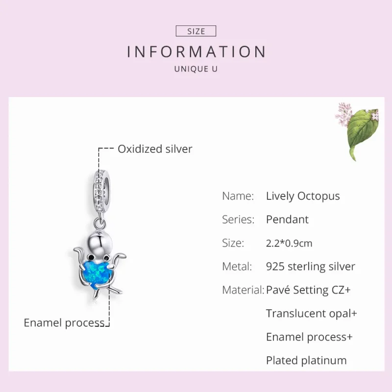 (image for) Pandora Style Silver Lovely Octopus Dangle - SCC1831 - View 7
