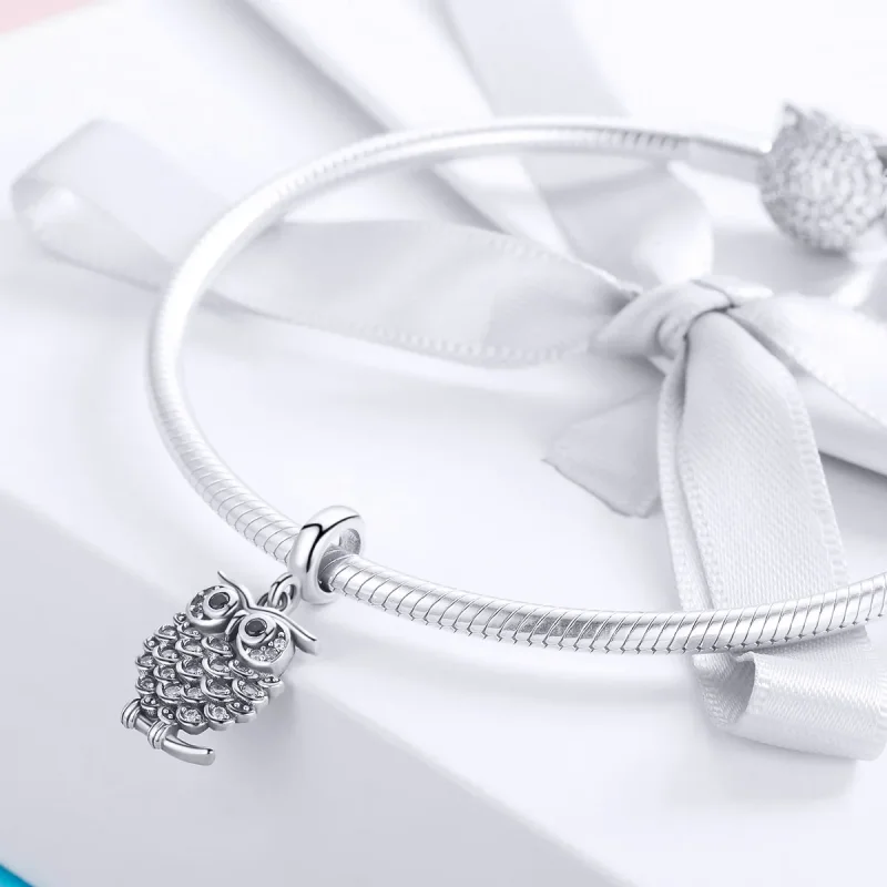 (image for) Pandora Style Silver Lovely Owl Dangle - SCC949 - View 3
