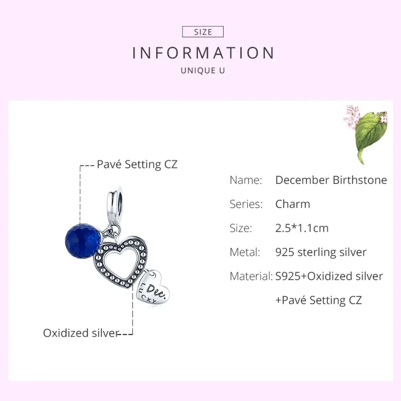 (image for) Pandora Style Silver Lucky December Dangle - SCC1721 - View 6