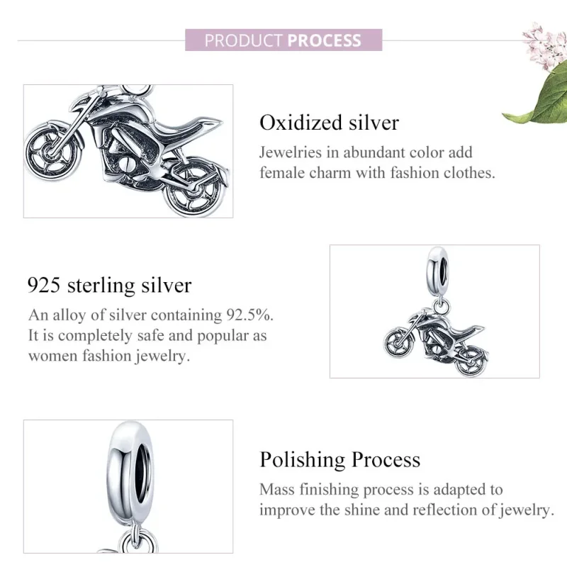 (image for) Pandora Style Silver Motorcycle Dangle - SCC1712 - View 7