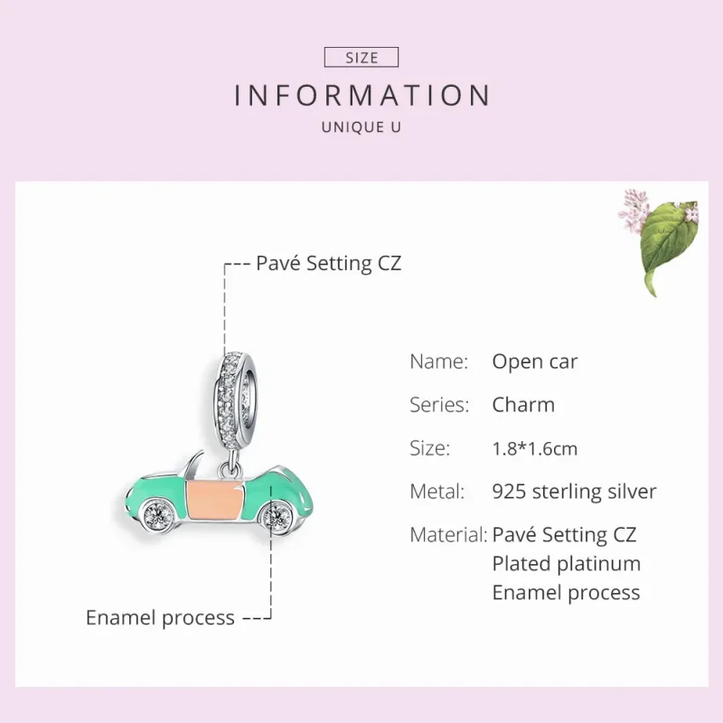 (image for) Pandora Style Silver Open Car Dangle - BSC155 - View 2