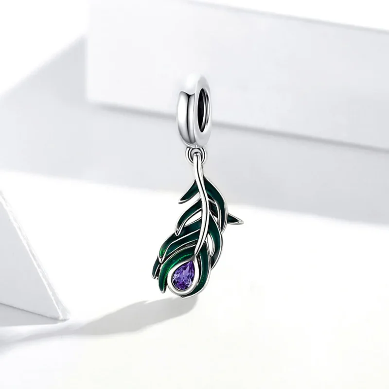 (image for) Pandora Style Silver Peacok Feather Dangle - SCC1704 - View 2