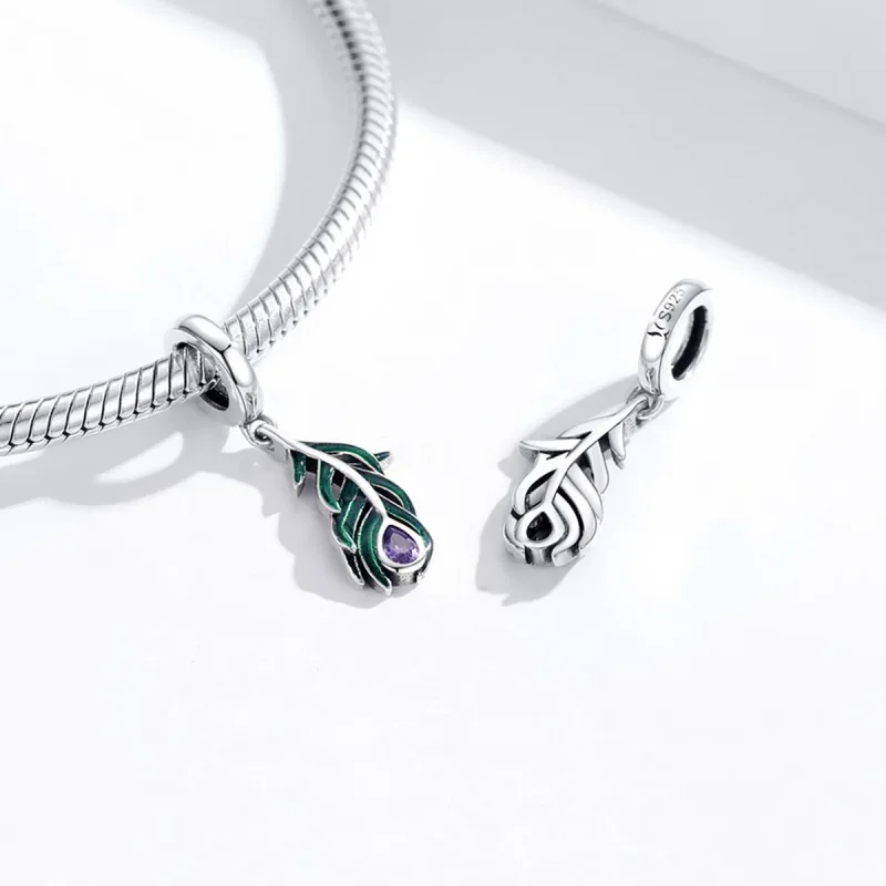 (image for) Pandora Style Silver Peacok Feather Dangle - SCC1704 - View 4