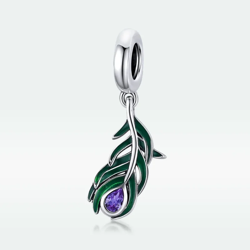 (image for) Pandora Style Silver Peacok Feather Dangle - SCC1704 - View 5