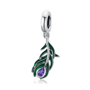 (image for) Pandora Style Silver Peacok Feather Dangle - SCC1704