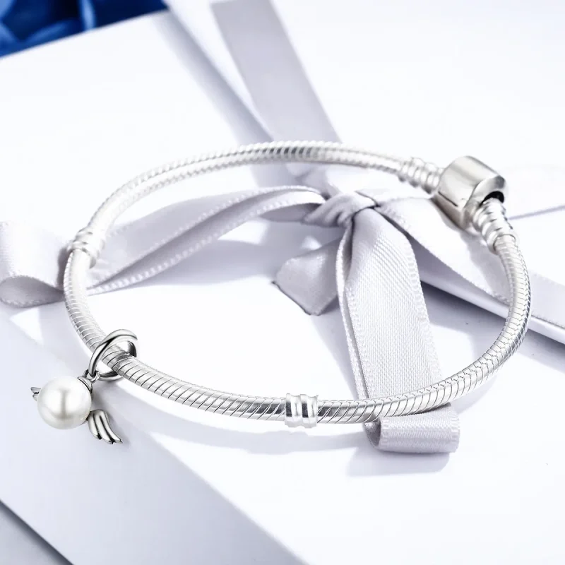 (image for) Pandora Style Silver Pearl Angel Wings Dangle - SCC381 - View 4