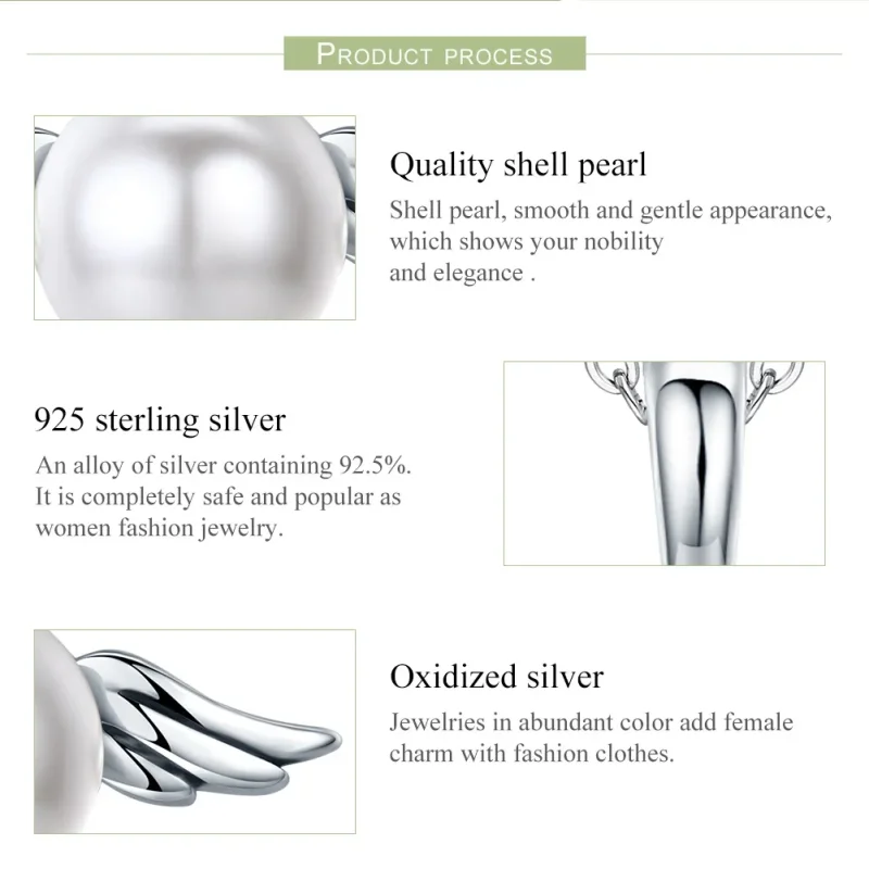 (image for) Pandora Style Silver Pearl Angel Wings Dangle - SCC381 - View 6
