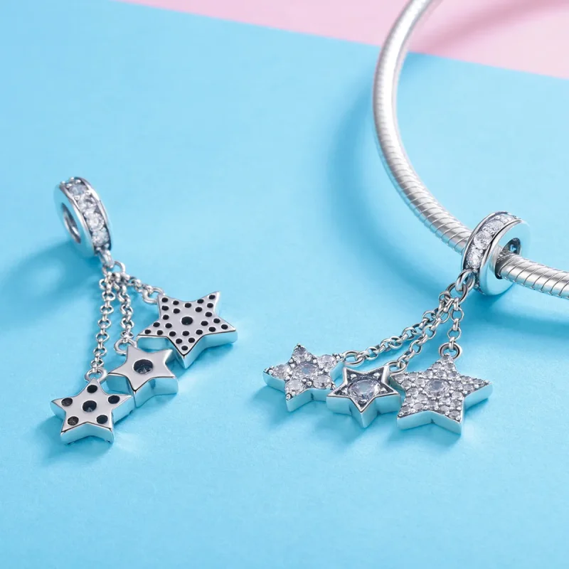 (image for) Pandora Style Silver Pentagrams Dangle - SCC881 - View 4