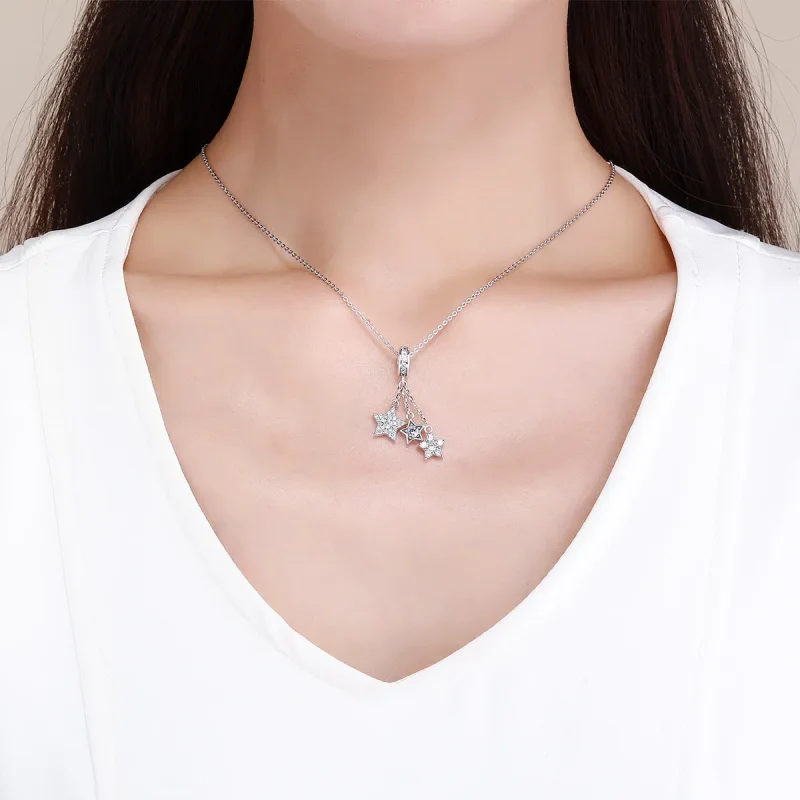 (image for) Pandora Style Silver Pentagrams Dangle - SCC881 - View 5