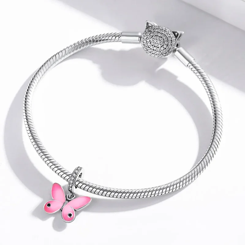 (image for) Pandora Style Silver Pink Butterfly Dangle - SCC1728 - View 3