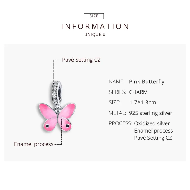 (image for) Pandora Style Silver Pink Butterfly Dangle - SCC1728 - View 8