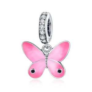 (image for) Pandora Style Silver Pink Butterfly Dangle - SCC1728