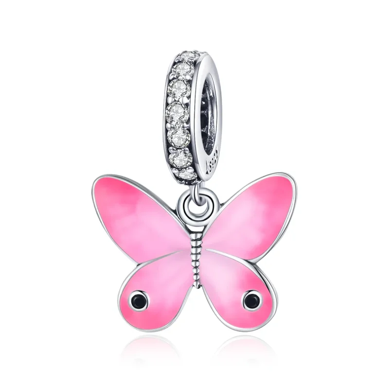 (image for) Pandora Style Silver Pink Butterfly Dangle - SCC1728