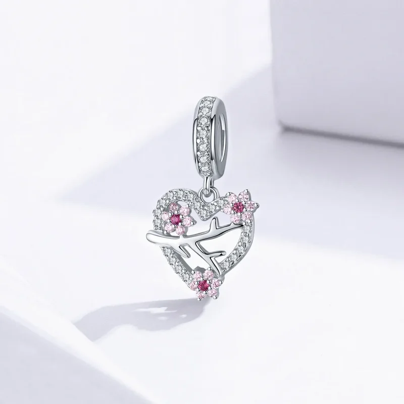 (image for) Pandora Style Silver Plum Blossom Heart Dangle - BSC151 - View 2